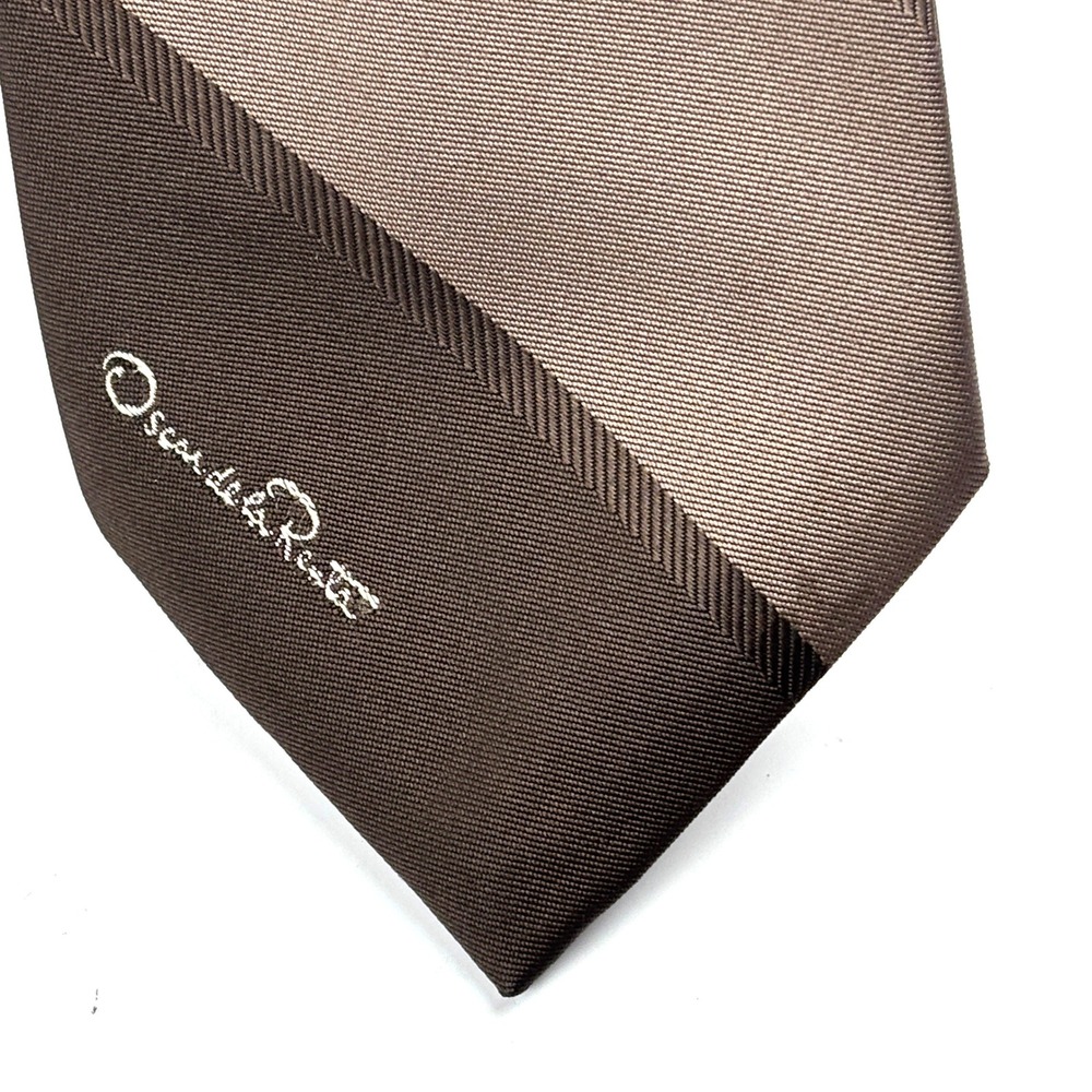 VTG Oscar de la Renta Necktie Mens OS Brown Stripe Silk Blend Designer Preppy